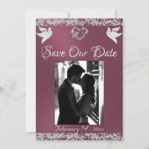 Foto, Duiven, Zilveren Hart & Glitter - Lavendel Save The Date