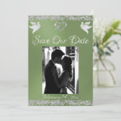Foto, Duiven, Zilveren Hart & Glitter - Sage Save The Date (Staand voorkant)