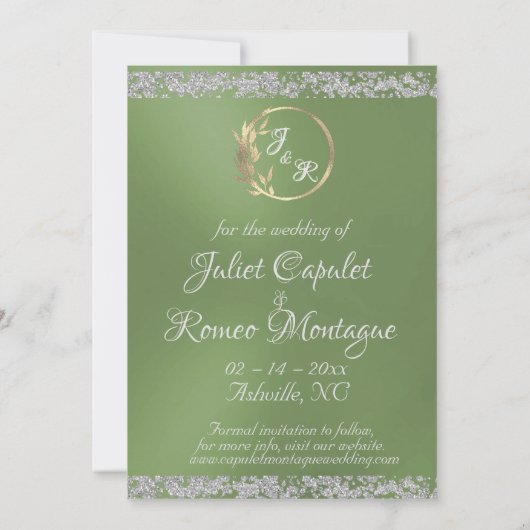 Foto, Duiven, Zilveren Hart & Glitter - Sage Save The Date (Achterkant)