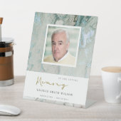 FOTO DUSKY BLUE GOLD GRAY AGATE SYMPATHY MEMORIAL RECLAMEBORD MET VOETSTUK (Insitu)