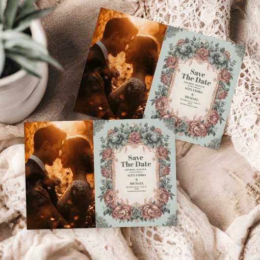 Foto  Dusty Blue Art Nouveau Victoriaans wo Save The Date