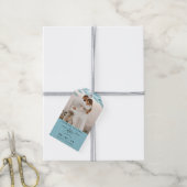 Foto, Dusty Blue Leaves Bruiloft Save the Date Cadeaulabel (Met Touw)