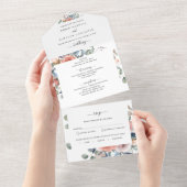 Foto, Dusty Blue Peach en Blush Wedding en RSVP All In One Uitnodiging (Afscheurbaar)