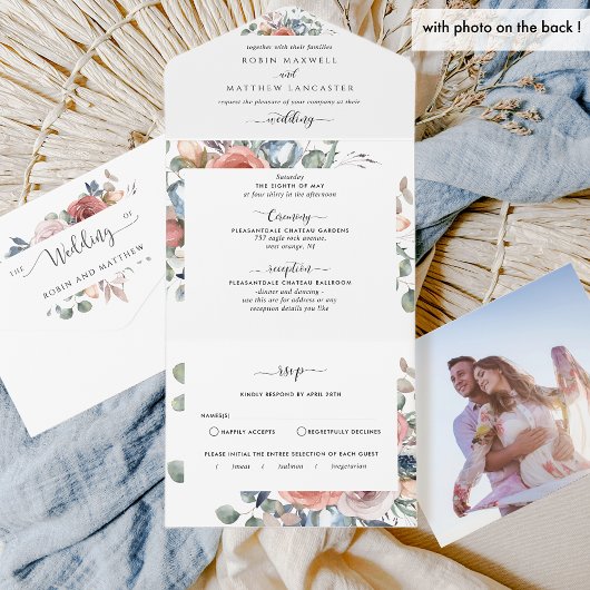 Foto, Dusty Blue Peach en Blush Wedding en RSVP All In One Uitnodiging