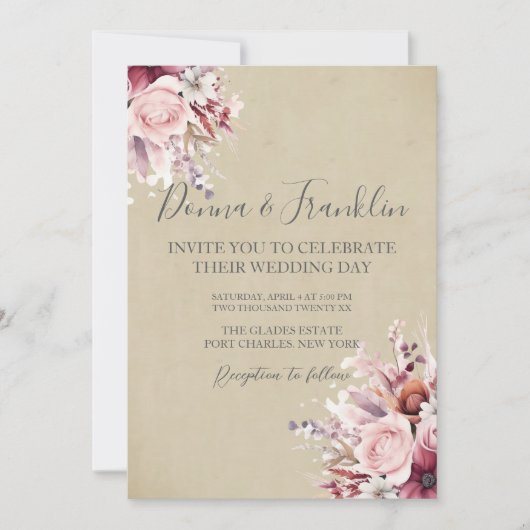 Foto Dusty Pink Rose QR Code Wedding Kaart (Voorkant)