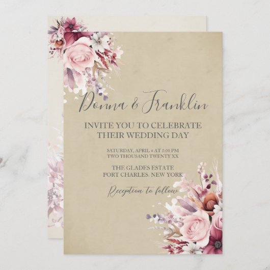 Foto Dusty Pink Rose QR Code Wedding Kaart (Voorkant / Achterkant)