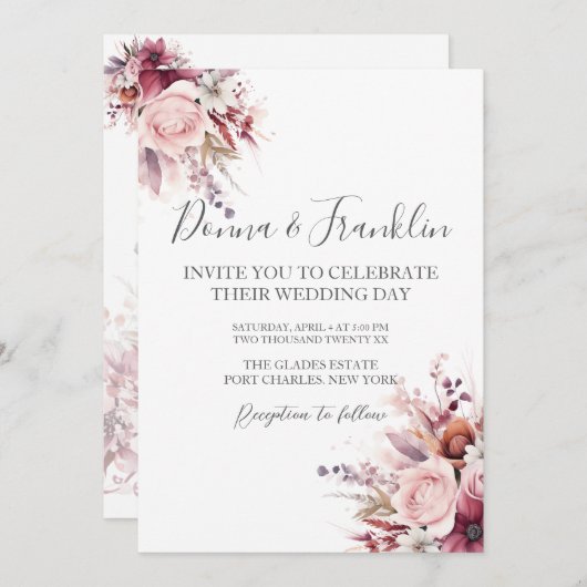 Foto Dusty Roos Roze QR Code Huwelijk Kaart (Voorkant / Achterkant)