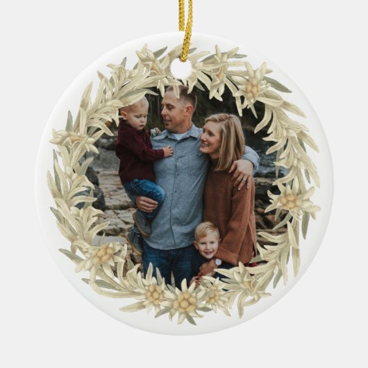 Foto Edelweiss Alpine Floral Wreath Keramisch Ornament (Voorkant)