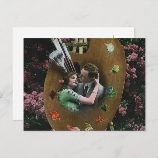 Foto EDWARDIAN LOVERS ON ARTISTS PALETTE C1910 Briefkaart (Voorkant / Achterkant)