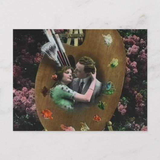 Foto EDWARDIAN LOVERS ON ARTISTS PALETTE C1910 Briefkaart (Voorkant)