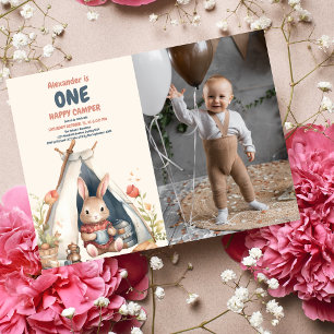 Foto Een Gelukkige Camper Wood Boys 1e Verjaardag Kaart