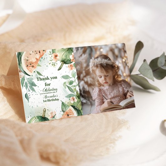 Foto Een in een Melon Watermelon Waterverf 1st Bedankkaart