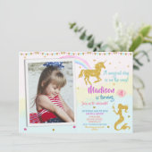 Foto eenhoorn en zeemeermin verjaardag uitnodiging (Staand voorkant)