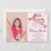 Foto Eenhoorn Glitter Verjaardag Uitnodiging (Voorkant)