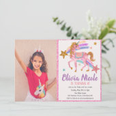 Foto Eenhoorn Glitter Verjaardag Uitnodiging (Staand voorkant)