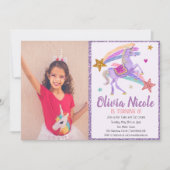 Foto Eenhoorn Glitter Verjaardag Uitnodiging (Voorkant)