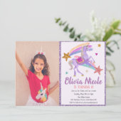 Foto Eenhoorn Glitter Verjaardag Uitnodiging (Staand voorkant)