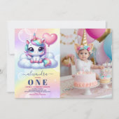 Foto Eenhoorn Rainbow Sparkles Gold 1e Verjaardag Kaart (Voorkant)