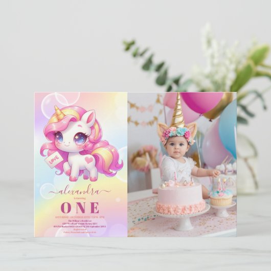Foto Eenhoorn Verjaardag Uitnodiging 1e (Staand voorkant)