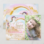 Foto Eenhoorn Verjaardagsfeestje Uitnodigingen (Voorkant / Achterkant)