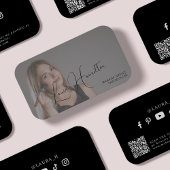 Foto eenvoudig modern vrouwelijk script QR code sc Visitekaartje