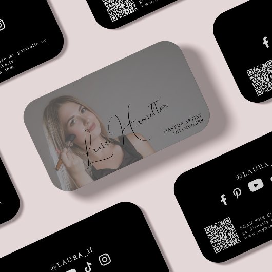 Foto eenvoudig modern vrouwelijk script QR code sc Visitekaartje