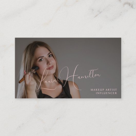 Foto eenvoudig modern vrouwelijk script QR code sc Visitekaartje (Voorkant)