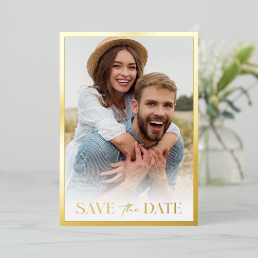 Foto eenvoudig opslaan Datum Folie Uitnodiging (Staand Voorkant)