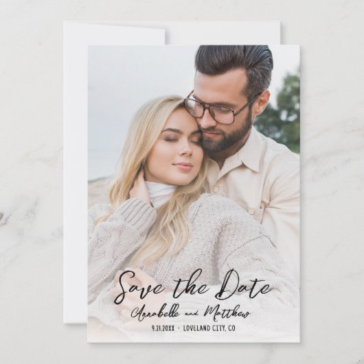 Foto Eenvoudig Script Minimalistische Bruiloft Save The Date (Voorkant)