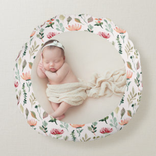 Foto & eenvoudig White Text Unique Modern Keepsake Rond Kussen