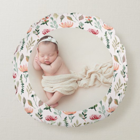 Foto & eenvoudig White Text Unique Modern Keepsake Rond Kussen (Voorkant)