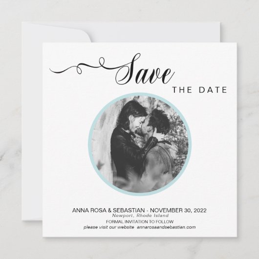 *~* FOTO Eenvoudige Aqua Blue bruiloft Bewaar de d Save The Date (Voorkant)