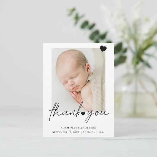 Foto Eenvoudige Dank Geboorteaankondiging Briefkaa Feestdagenkaart (Staand voorkant)