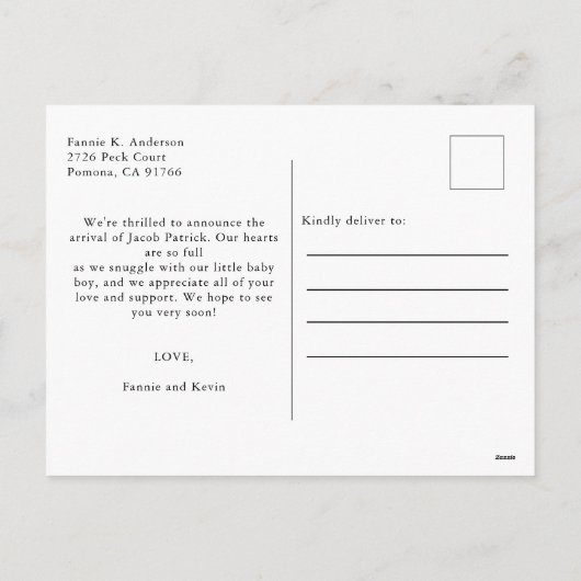 Foto Eenvoudige Dank Geboorteaankondiging Briefkaa Feestdagenkaart (Achterkant)