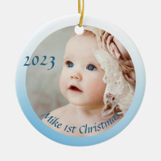 Foto Eerste baby jongen kerst Keramisch Ornament