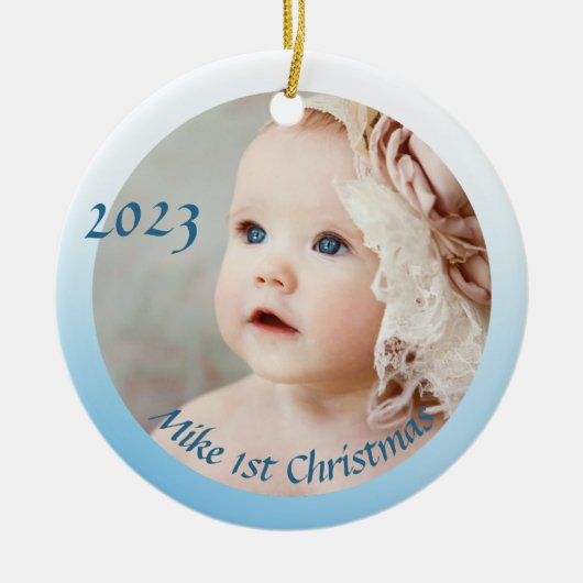 Foto Eerste baby jongen kerst Keramisch Ornament (Voorkant)