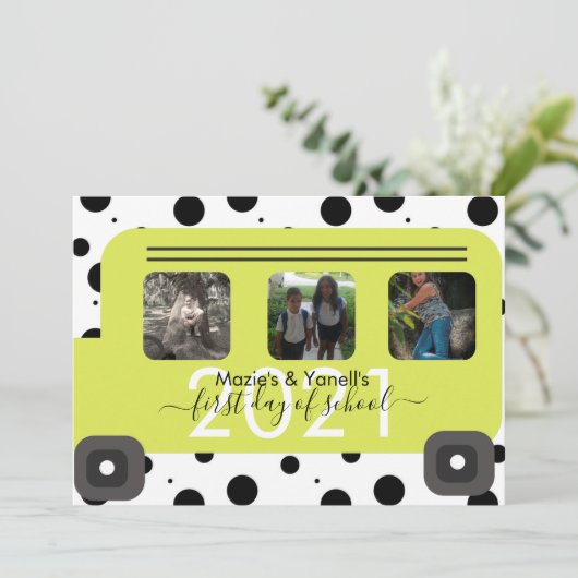 Foto eerste dag van het schoolbusvenster kaart (Staand voorkant)