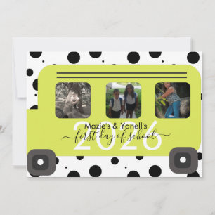 Foto eerste dag van het schoolbusvenster kaart