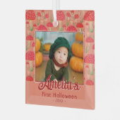 Foto eerste Halloween Red Mushroom Herfst Glas Ornament (Voorkant links)