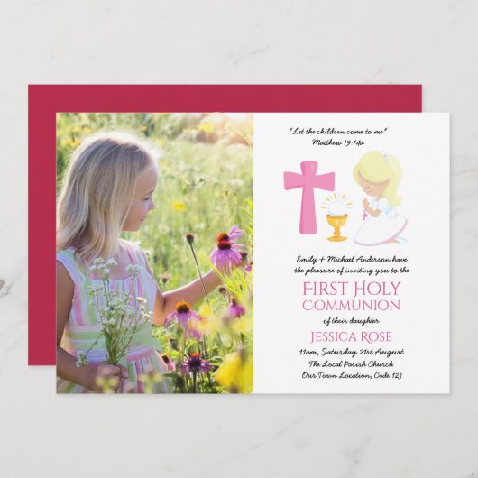 FOTO Eerste Heilige Communie nodigt meisje BLOND u Kaart (Voorkant / Achterkant)