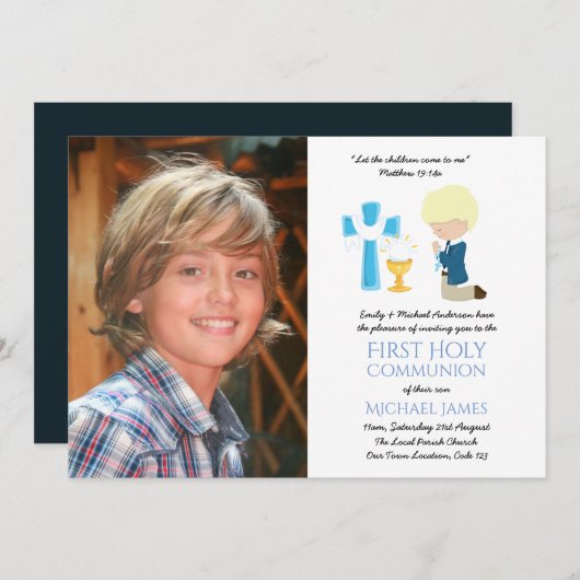 FOTO Eerste Heilige Communie uitnodigt BLONDE JONG Kaart (Voorkant / Achterkant)