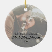 Foto eerste kerst als mijnheer & mevrouw keramisch ornament (Achterkant)