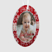 Foto Eerste Kerst Classic Rustiek Patroon Ornament (voorkant)