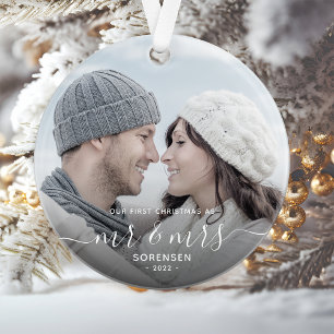 Foto Eerste Kerst Gescheiden Wit Schrift Ornament