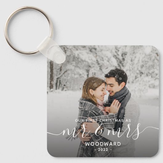 Foto Eerste Kerst Gescheiden Wit Schrift Sleutelhanger (Voorkant)