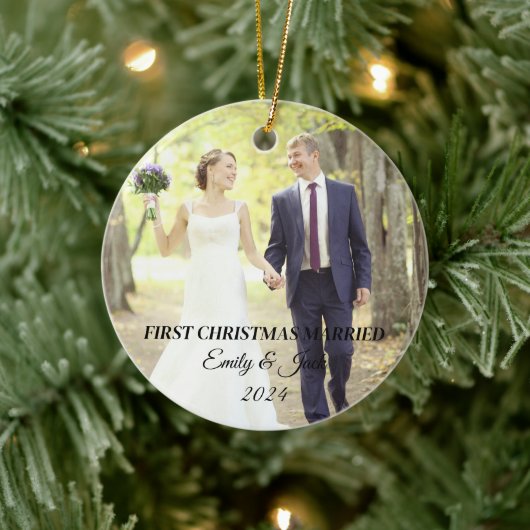 Foto eerste kerst getrouwd keramisch ornament (Boom)