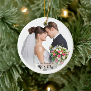 Foto Eerste Kerst Meneer en mevrouw Gepersonalisee Keramisch Ornament