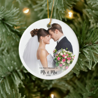 Foto Eerste Kerst Meneer en mevrouw Gepersonalisee Keramisch Ornament