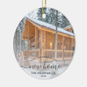 Foto Eerste Kerst Nieuwe Home Grijs Script 2024 Keramisch Ornament (Links)