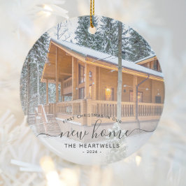 Foto Eerste Kerst Nieuwe Home Grijs Script 2024 Keramisch Ornament